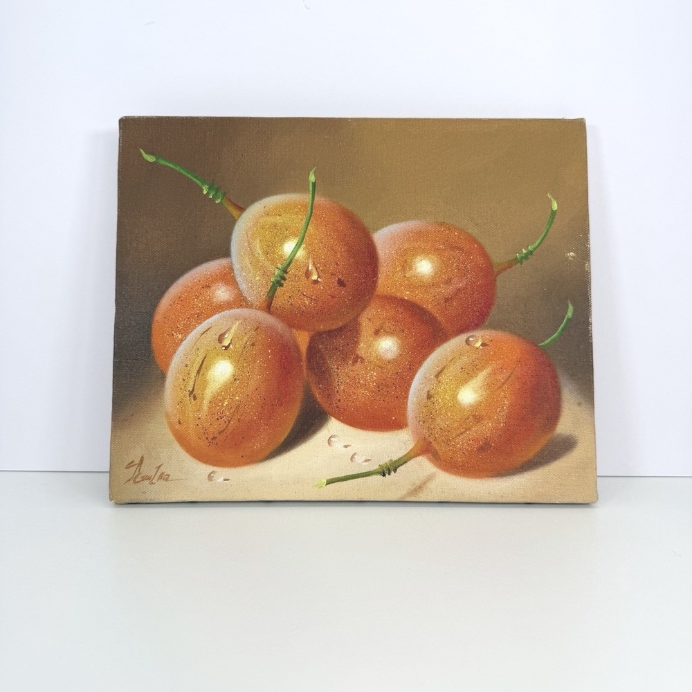 Cherry Fruit Still Life Oil Painting‎ Signed Unframed 10"x8" Realism Art